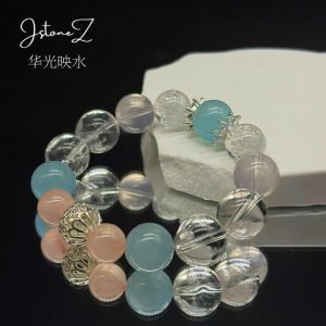 华光映水|海蓝宝粉水晶白水晶手链能言善道纳海之气