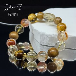 曜辰守|金发晶铜发晶黄塔晶红胶花黄虎眼木珠曜光聚财守心辟厄